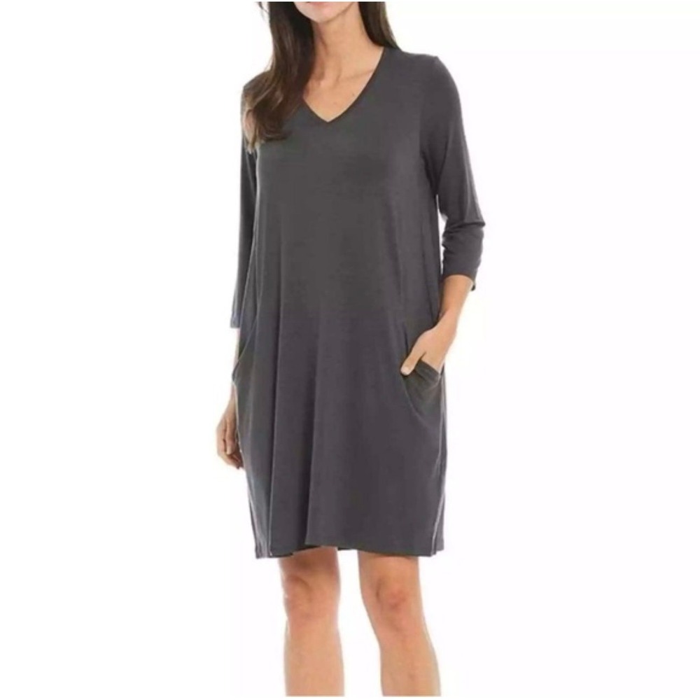 Eileen Fisher VNeck A-Line Swing Dress Minimalist‎ Quiet Luxury Preppy Comfort